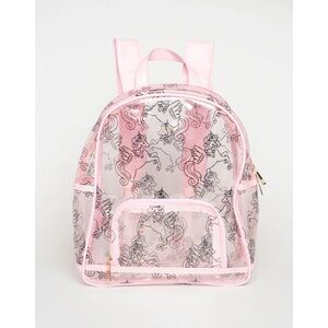 Forever 21 Clear Pink Unicorn Graphic Mini Rubber Plastic Backpack Girls OS